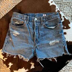 Re/Done Blue Distressed Jean Shorts